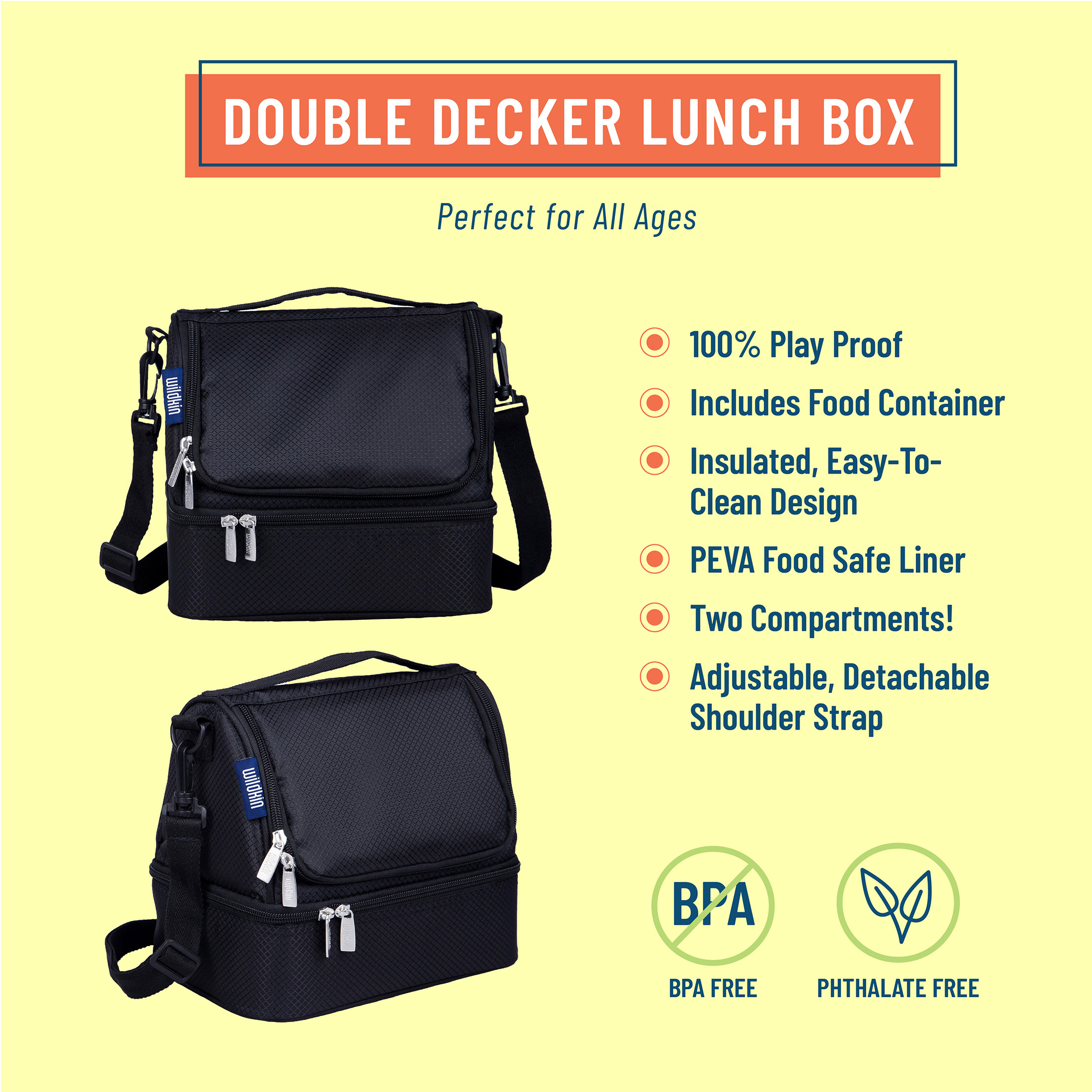 Wildkin Kids Soft Sided Cooler Lunch Bag (Rip-Stop Black)