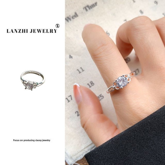 Anillo que no se decolora, anillo abierto de lujo ligero de moda femenina, joyería de circonita, anillo de plata esterlina 925