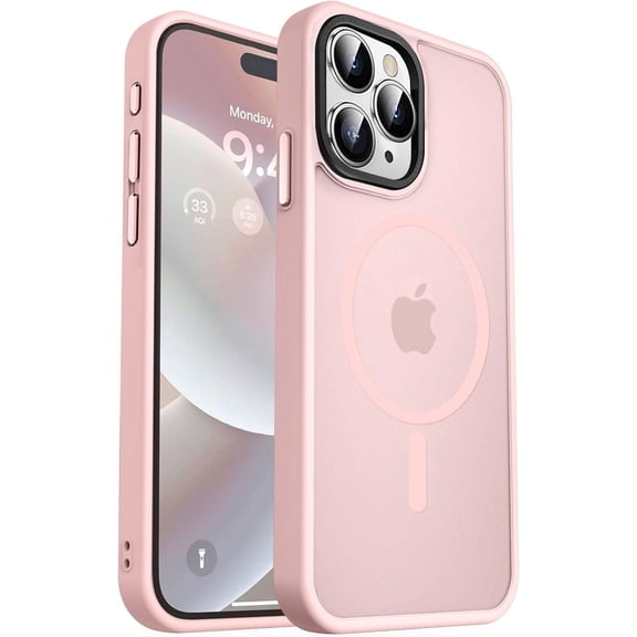 Strong Magnetic for iPhone 15 Pro Max Case, [Compatible with Magsafe][13FT Military Drop Protection] Slim Translucent Matte Shockproof Case for iPhone 15 ProMax Case 6.7'', Pink