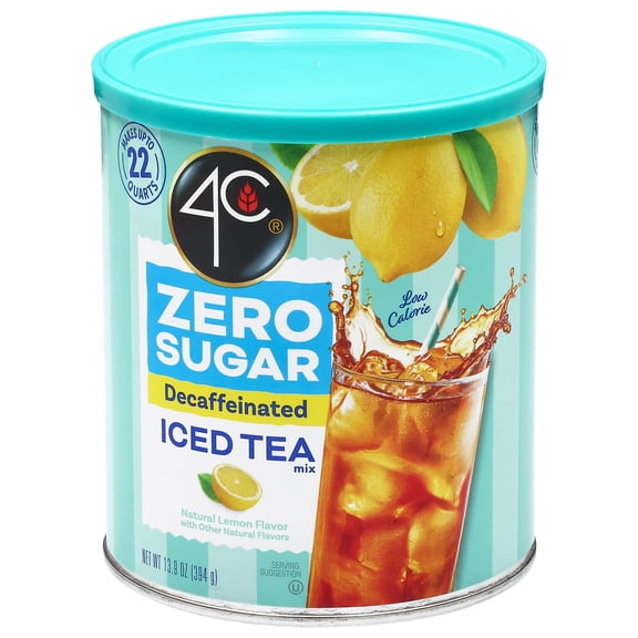 4C Zero Sugar Naturally Decaffeinated Lemon Flavor Iced Tea Mix 13.9 oz. Canister