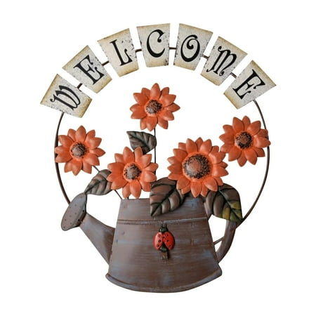 

Gyedtr Creative Wall Decoration Kettle Welcome Painted Sun Flower Iron Pendant