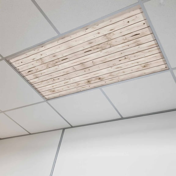 Vintage Farmhouse Fluorescent Light Covers, Country Retro Beige Wooden Grain Magnetic Light Covers for Ceiling Lights, Fluorescent Ceiling Shade Filters for Classroom Bedroom Office 4x2Ft x 1PCS