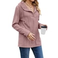 thumbnail image 4 of QAFOPEH Women V Neck Long Sleeve Drawstring Hooded Textured Loose Pullover Top, 4 of 5