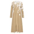 thumbnail image 3 of Erwazi Robe Midi à Manches Longues pour Femmes, Col Rond, Plissée, à Volants, Ligne A, Fluide, Printemps Automne, Décontractée, avec Poches, 3 of 4
