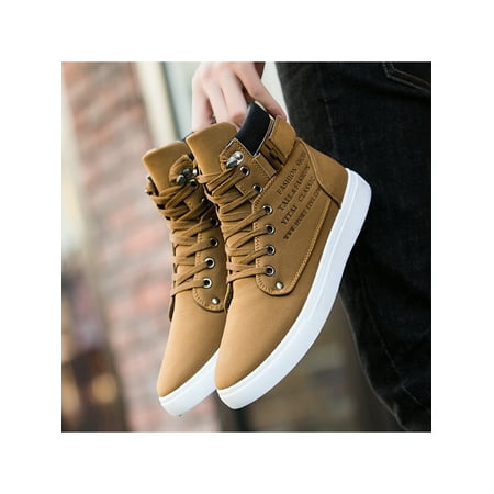 

Fangasis Men Ankle Boots Plush Lined Skate Shoes High Top Casual Walking Shoe Mens Boot Daily Non-slip Warm Booties Khaki 7.5