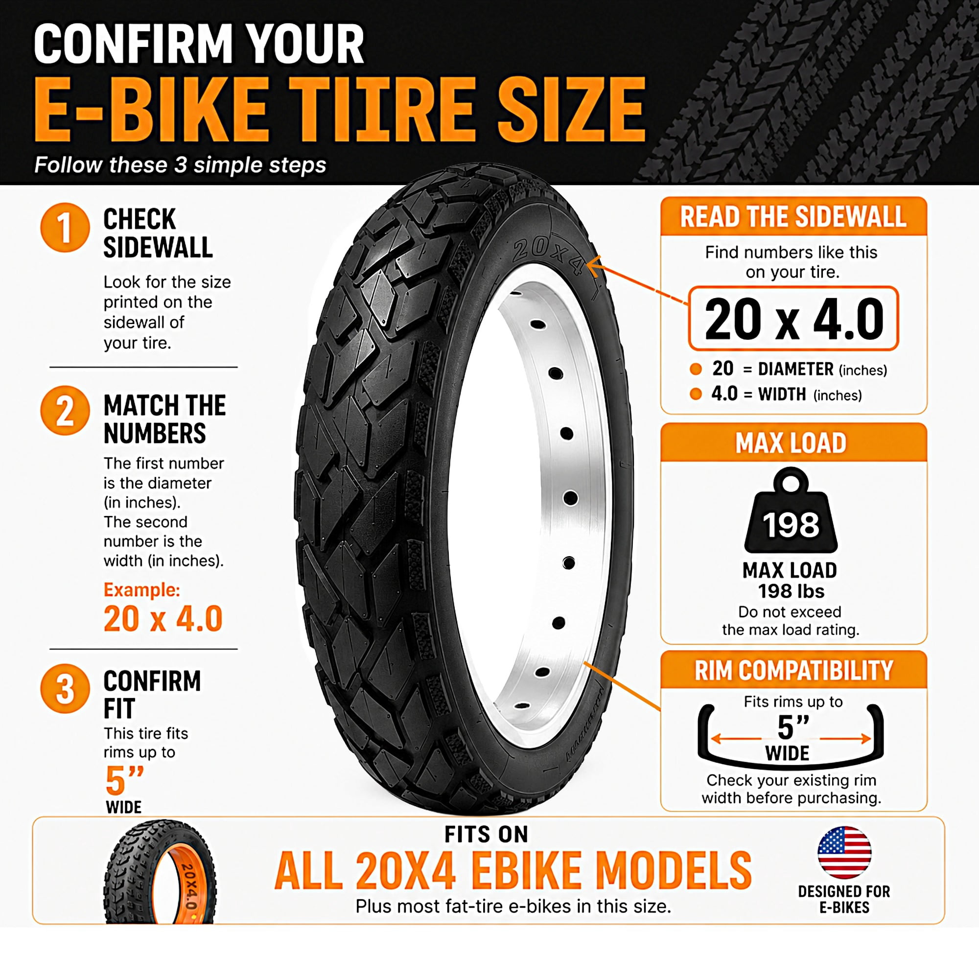 20x4.0 Fat E-Bike Tire Kit - Puncture Resistant Heavy Duty All-Terrain Tires & Schrader Tubes