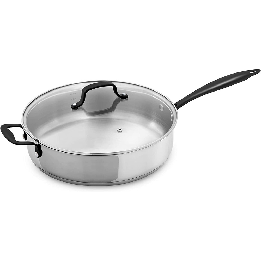 TriPly Stainless Steel Saute Pan Induction Cookware 5 Qt 12 Inch Capsule Bottom Stainless