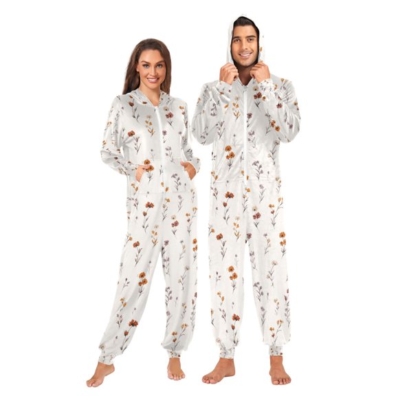 Adult Christmas Onesie Beautiful Vintage Floral Elements Zipper One-Piece Pajamas Unisex with Pockets