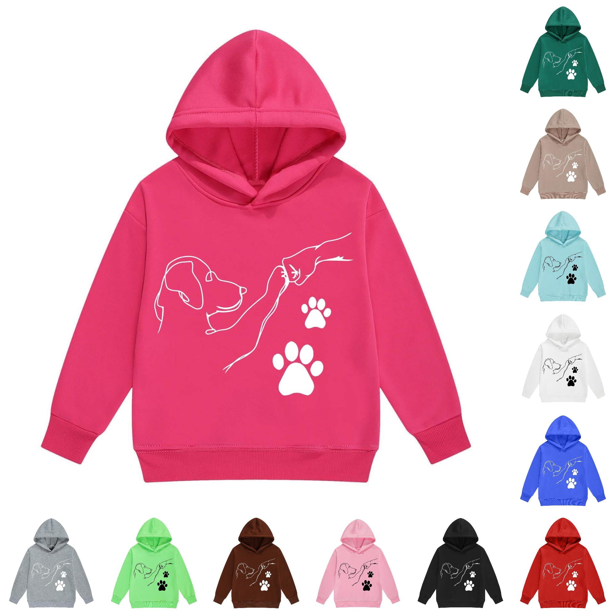 SONXAHE Toddler Boy s Dog Paw Printed Hoodie Long Sleeve Crewneck Pullover Casual Hooded Sweatshirt Hot Pink