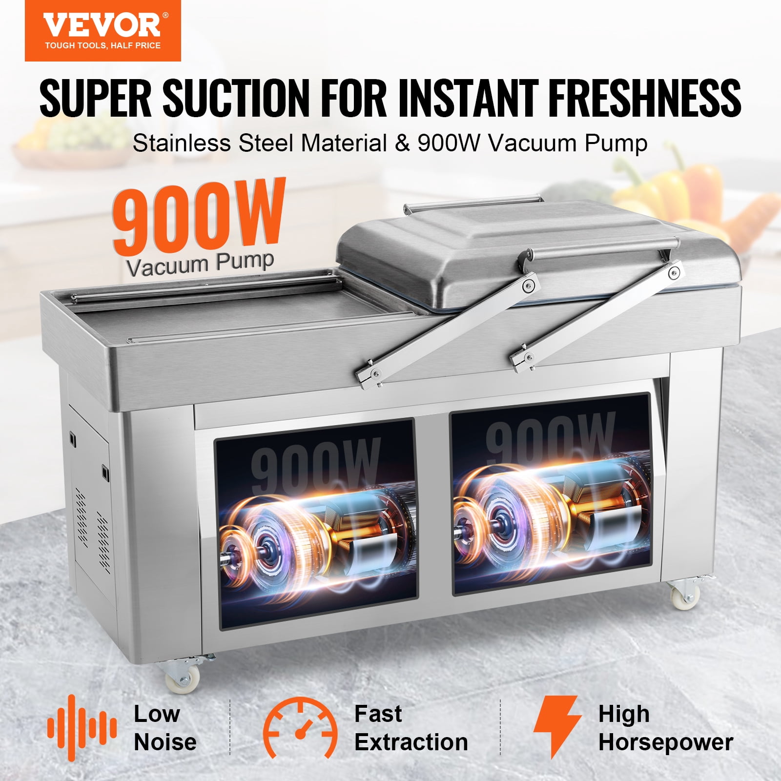 VEVOR Chamber Vacuum Sealer, 1200W Sealing Power, Vacuum Packing Machine for Wet Foods, Meats, Marinades and More, Compact Size with 23.62" Sealing Length, Applied in Home Kitchen and Commercial Use