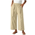 thumbnail image 2 of MLCDZ Capri Pants for Women Elastic High Waisted Wide Leg Cotton Linen Palazzo Capris Pull On Loose Flowy Beach Travel Cropped Pants, 2 of 8