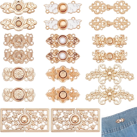 20 Sets 10 Styles Adjustable Waist Buckle Extender Pant Waist Tightener Adjuster Clips Metal Skirts with Hook Expansion Durable Jean Button