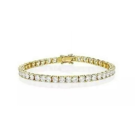 Jewelry Hub 12.00Ct Round Brilliant Cut Simulated Diamond Tennis Bracelet, 14K Yellow Gold Plated, 925 Sterling