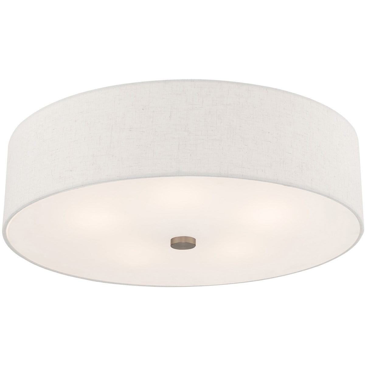 5 Light Brushed Nickel Ceiling Light fixture with Hand Crafted Oatmeal Fabric Hardback Shade