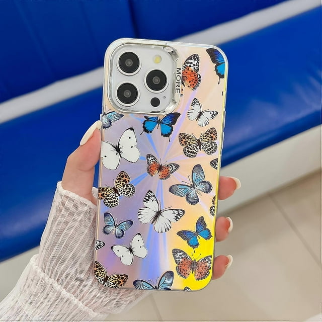 For iPhone 16 Pro Case Laser TPU+PC Phone Cover Electroplating Butterfly Pattern - AB6