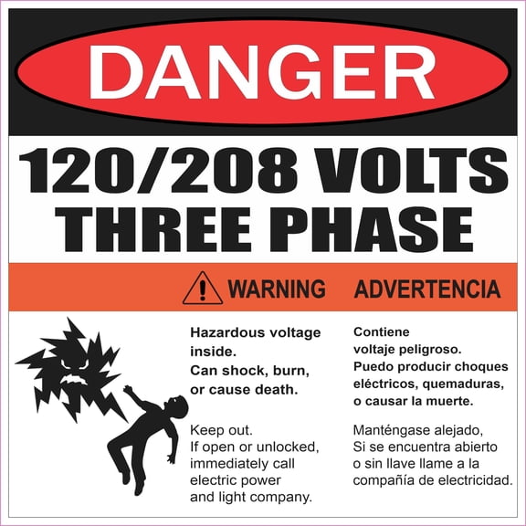 StickerTalk 120/208 Volts Three Phase Magnet, 8 inches x 8 inche