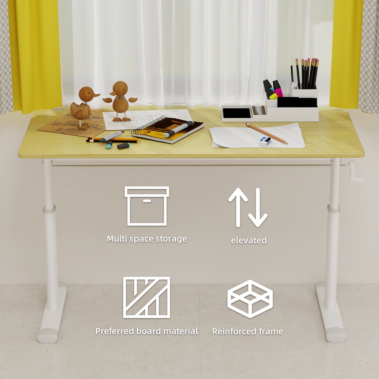 Adjustable Study Desk Suitable for Children And Adults, Height-Adjustable, Multifunctional Home Office Desk, Compact Design, 60x120cm