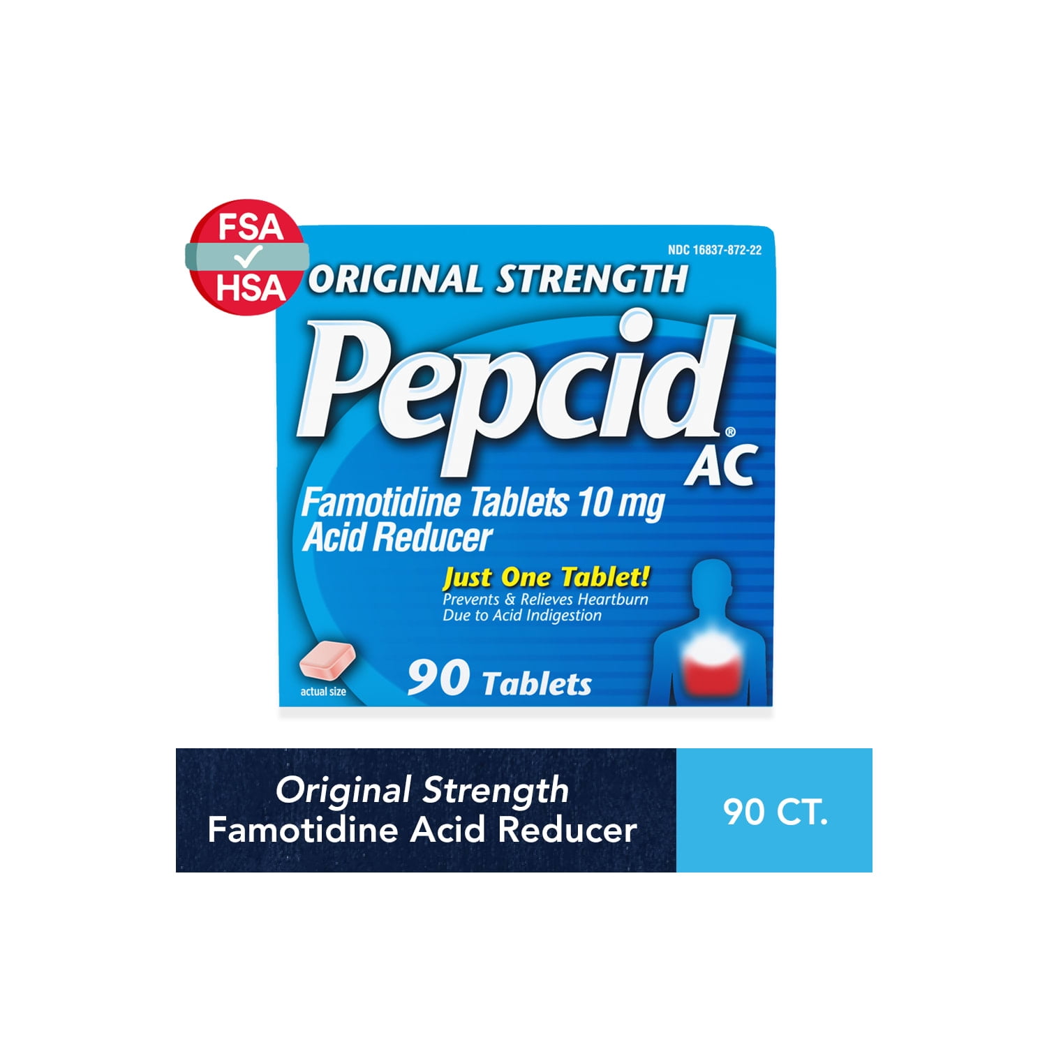 Pepcid AC Original Strength Heartburn Medicine, 10mg Famotidine, 90 Count