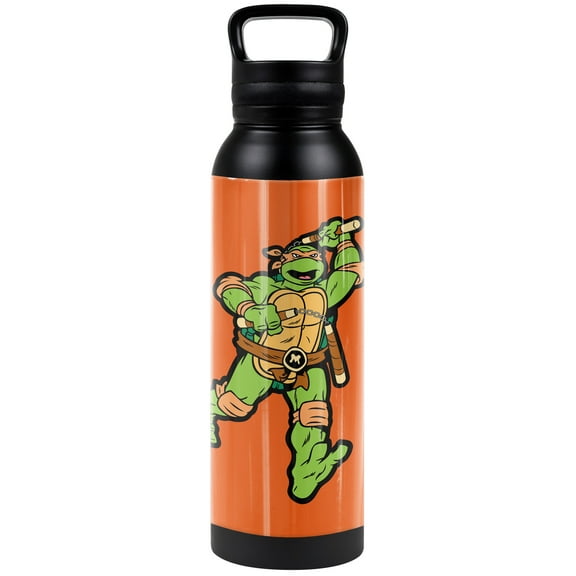 Teenage Mutant Ninja Turtles TMNT Official Mikey And Logo 24 oz Insulated Canteen Water Bottle, Leak Resistant, Vacuum Insulated Stainless Steel with Loop Cap
