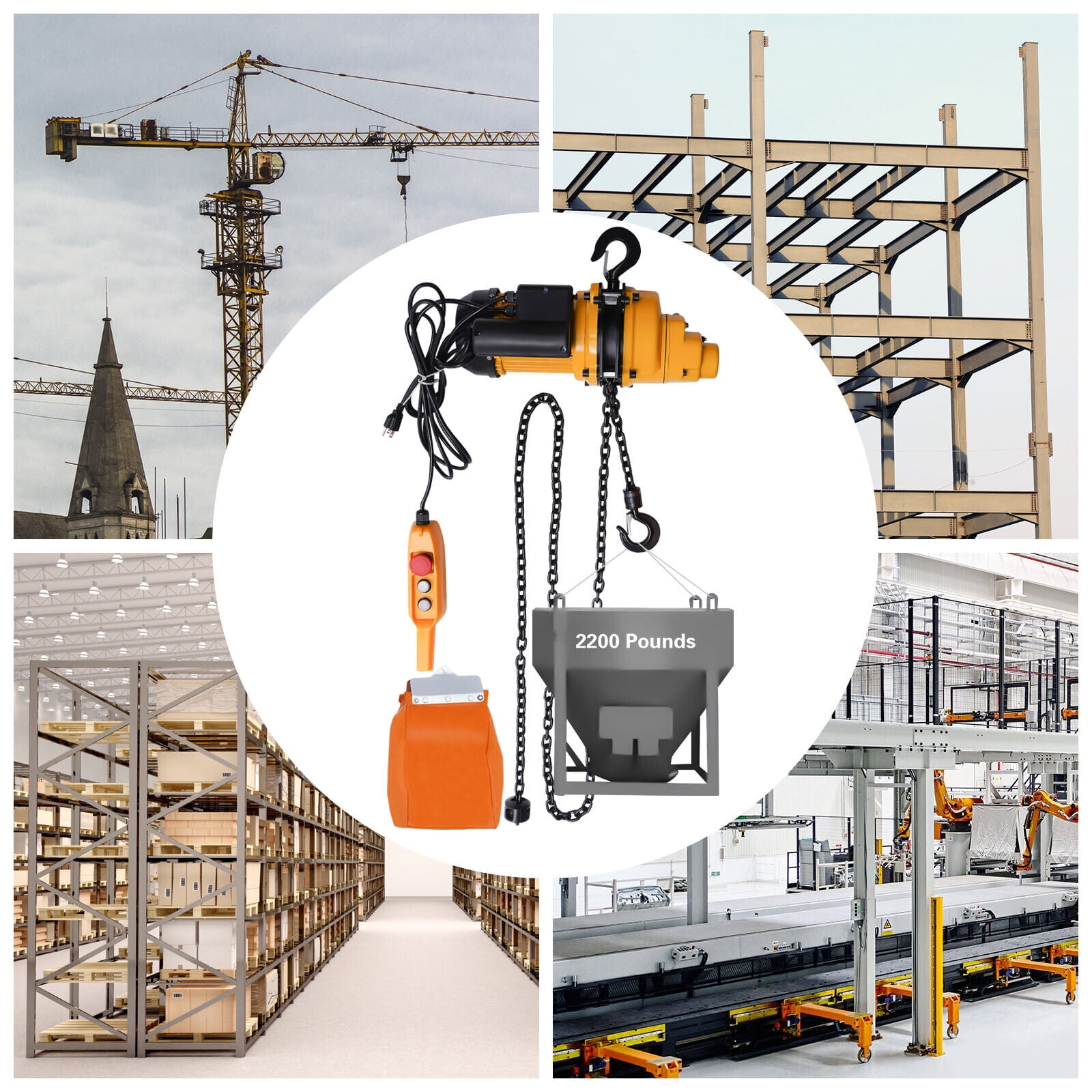 2200lbs/1Ton Electric Chain Hoist Single Phase Double Chain Crane Hoist 13' Lift Chain Hoist