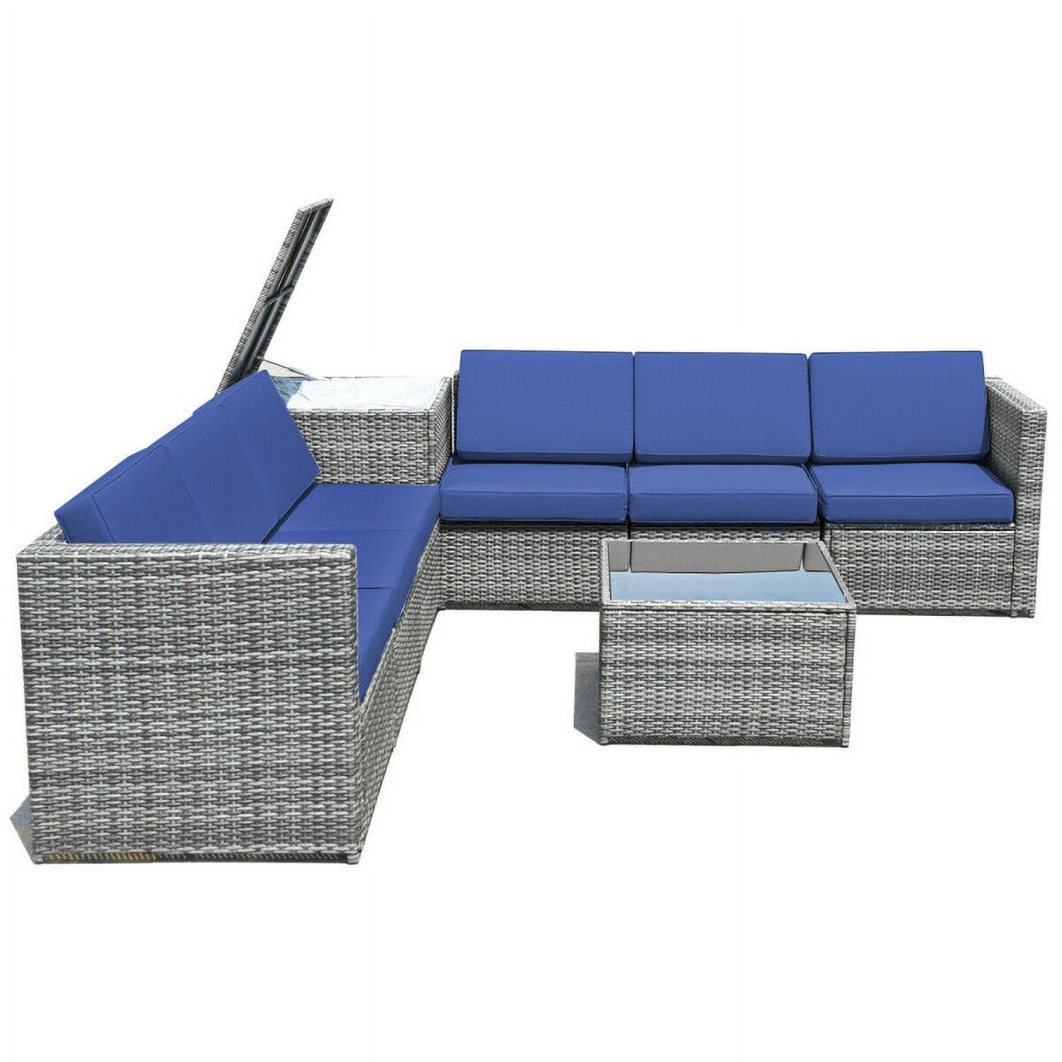 Aimee Lii 8 Piece Wicker Sofa Rattan Dinning Set Patio Furniture with Storage Table, Outdoor Deck Furniture, Navy Aimee Lii 8 Piece Wicker Sofa Rattan Dinning Set Patio Furniture with Storage Table, Outdoor Deck Furniture, Navy