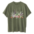 thumbnail image 6 of Summer Tops for Women LEBONYARD Womens Summer Tops Clearance under $5,Womens Tops Trendy,Women's Fashion Summer Round Neck Drop Sleeves Leisure Short Sleeve Flower Printing Tops Army Green M, 6 of 6