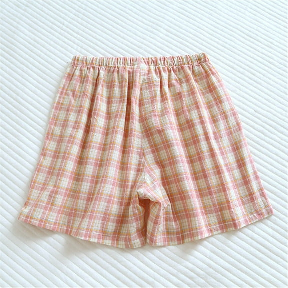 ClodeEU Women's Plaid Cotton Beach Shorts ,Casual Lounge Shorts for Summer Pink,Womens Plus XXL