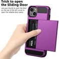 thumbnail image 3 of for iPhone 14 Case Wallet Credit Card Holder ID Slot Sliding Door Hidden Pocket Men Women Anti-Scratch Dual Layer Hybrid Bumper Armor Protective Shell Back Cover for iPhone 14 6.1" Purple, 3 of 14