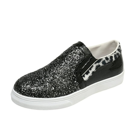 KELINFONG Low Top Slip ons Women s Fashion Sneakers Casual Flats Trendy Sequin Loafers Comfortable Walking Shoes