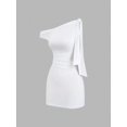 thumbnail image 4 of White Womens One Shoulder Ruched Bodycon Mini Dress With Tie Detail, 4 of 6