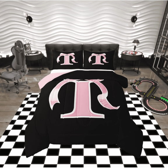 Erosebridal Kawaii Initial Letter Bedding Twin Comforter Set, Monogrammed I Down Comforter, Ribbon Cow Reversible Comforters & Duvets, Ultra Soft Bedroom Decoration, 2 Pieces