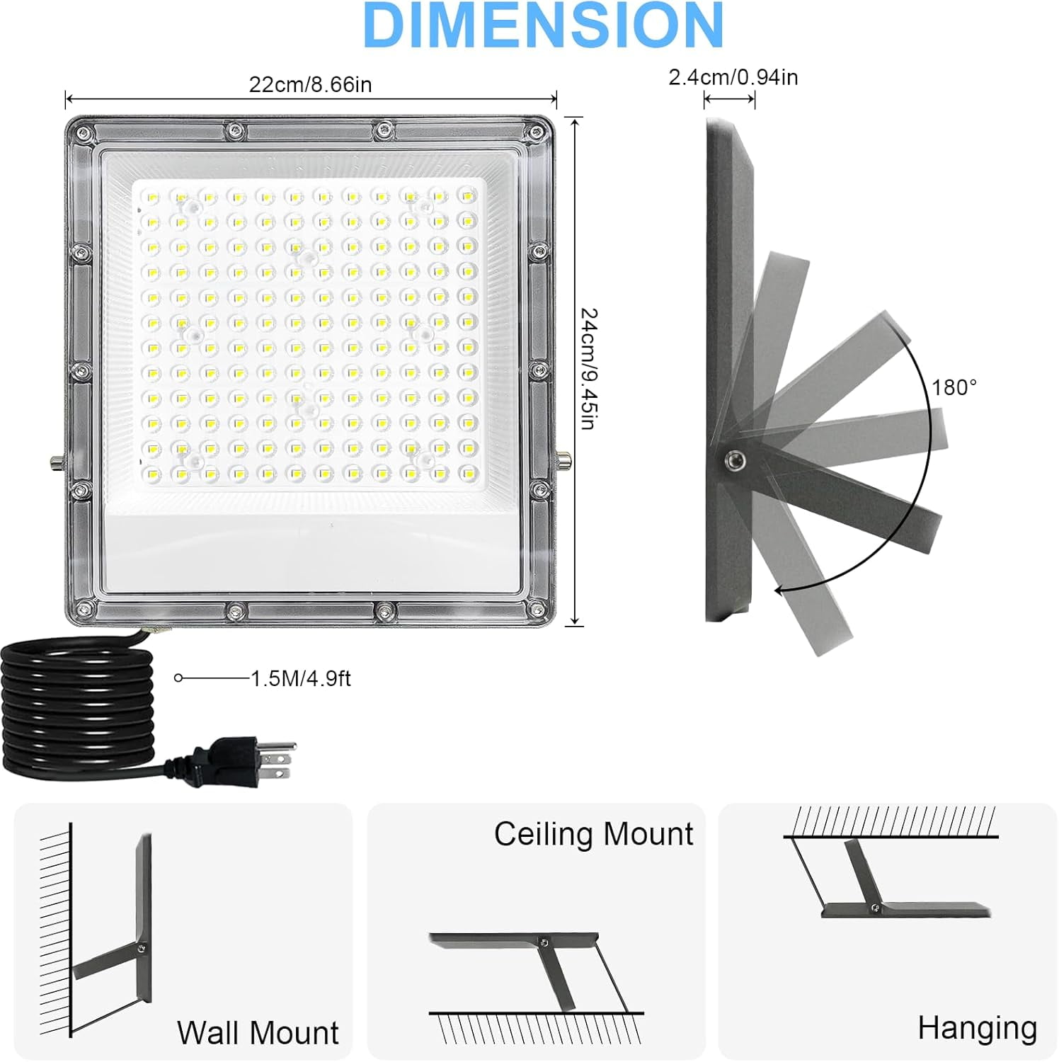 Indmird 1 pack 300W Exterior LED Flood Light, IP66 Waterproof, 6500K, for Yard, Garden, Playground, Lawn, Garages, Stadium