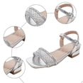 thumbnail image 5 of JUMEYU Girls Sandals Wide Girls Sandals Ankle Strap Low Heel Flower Dress Party Square Toe Shoes for Little Kid Big Kid Size 3.5 (Black,Big Kids 3.5), 5 of 7