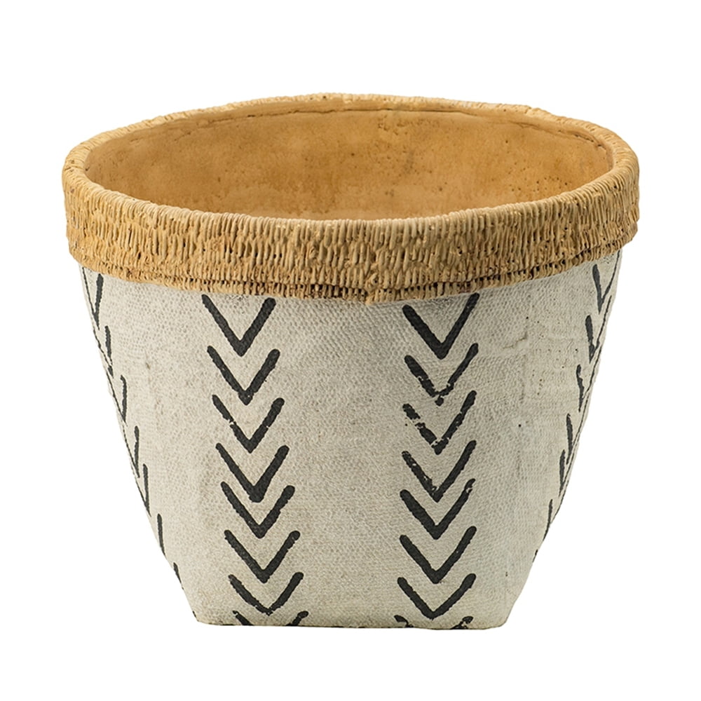 Set of 2 White and Brown Cement Planters – Featuring a Stylish V Pattern, these Planters Bring a Contemporary Flair to Your Home or Garden.  Perfect for Showcasing a Variety of Plants