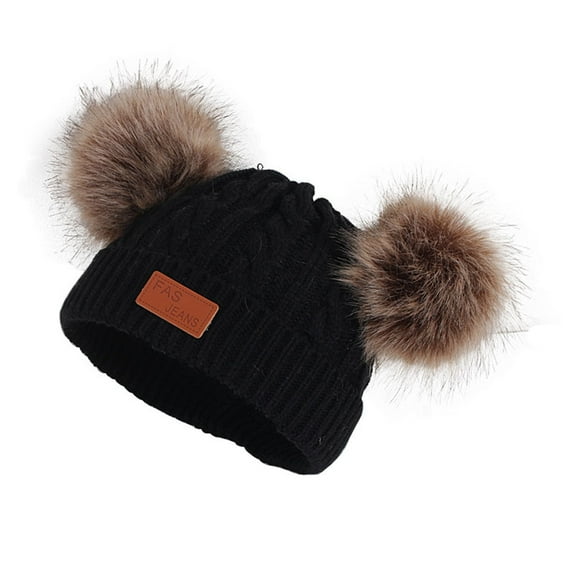Xijirk Toddler Winter Hat Cozy Knitted Cap with Pompom Soft Warm Ski Beanie for Boys and Girls Cold Weather Stretchy Comfort Fit,Black,One Size
