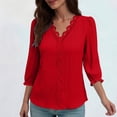 thumbnail image 2 of THDHVS Womens Shirts,Tops for Women Trendy,Women 3 4 Sleeve V Neck Lace Trim Blouse Solid Color Casual Dress Shirt, 2 of 4