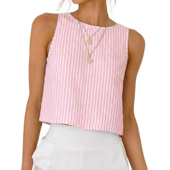 otnbgsr Womens Gingham Crop Tank Tops Sleeveless Plaid High Neck Button Back Cotton Summer Casual Beach Vest Top