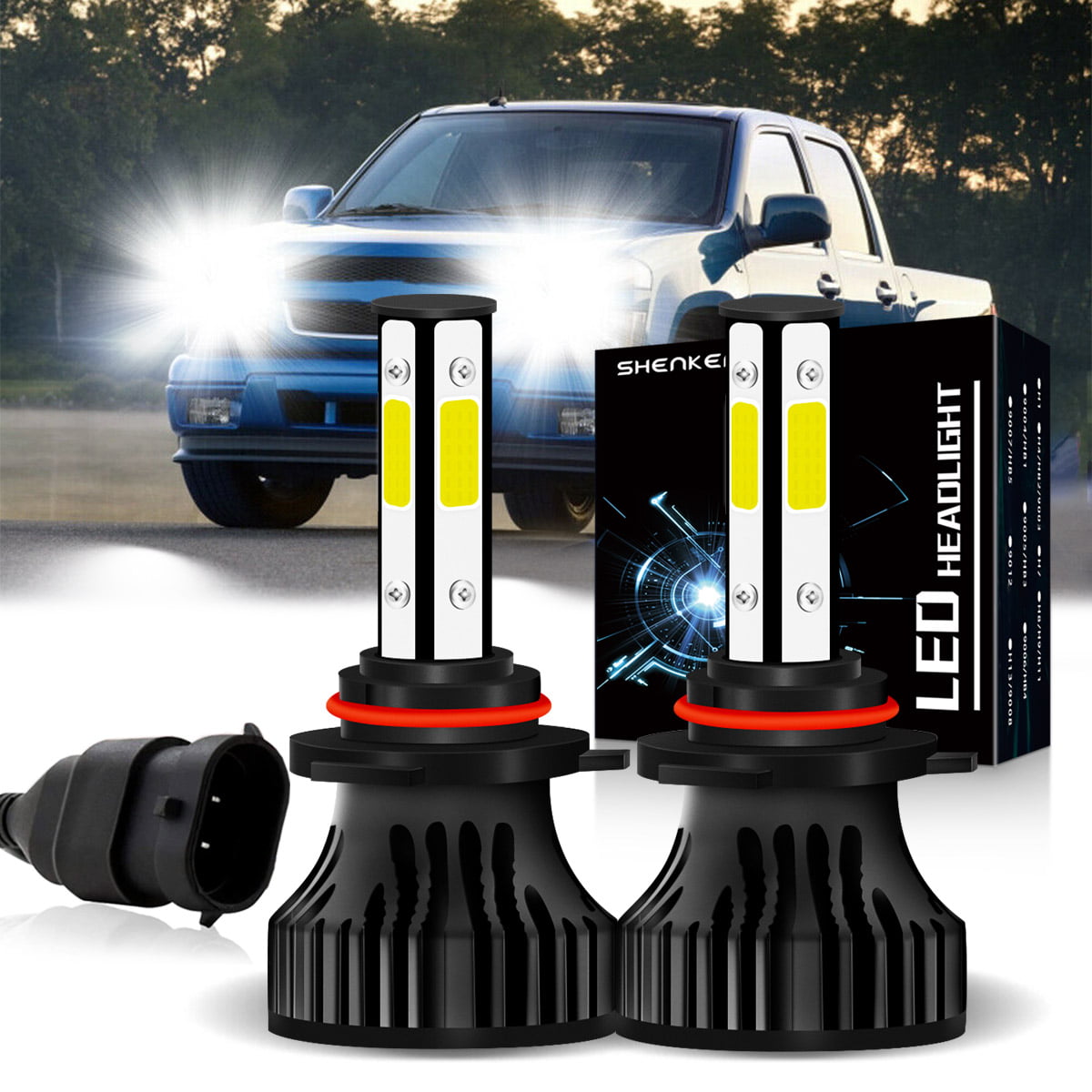 pair 4-sides CREE LED Headlight Kit H7 2000W 6000K 300000LM Replacement Bulbs 