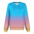 thumbnail image 5 of YUGYXL V Neck Sweatshirt Women Pocket No Hood Fall Winter Lightweight Casual Trendy Gradient Color Long Sleeve Pullover Tops Sky Blue XL, 5 of 5