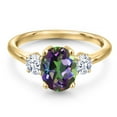 thumbnail image 3 of Gem Stone King 18K Yellow Gold Plated Silver Green Mystic Topaz and White Zirconia Engagement Ring for Women | 2.80 Cttw | Oval 9X7MM | Gemstone November Birthstone | Size 7, 3 of 6