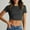 Black, variant on Women'S Round Neck Short Sleeve Drawstring Side Slim Fit Stretchy Crop Tops,Womens Tops