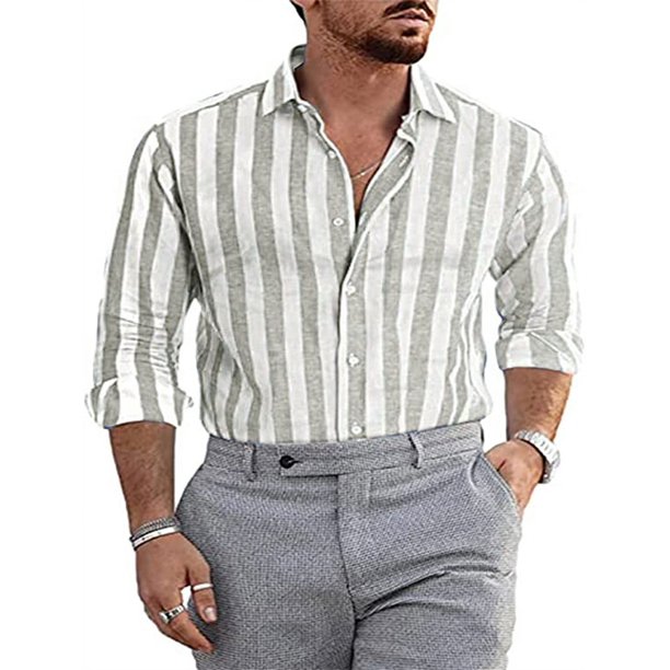 Camisa de solapa a rayas para hombre, para oficina y exteriores, moda , nuevas blusas de primavera y verano, nuevas blusas de manga larga con botones a la moda