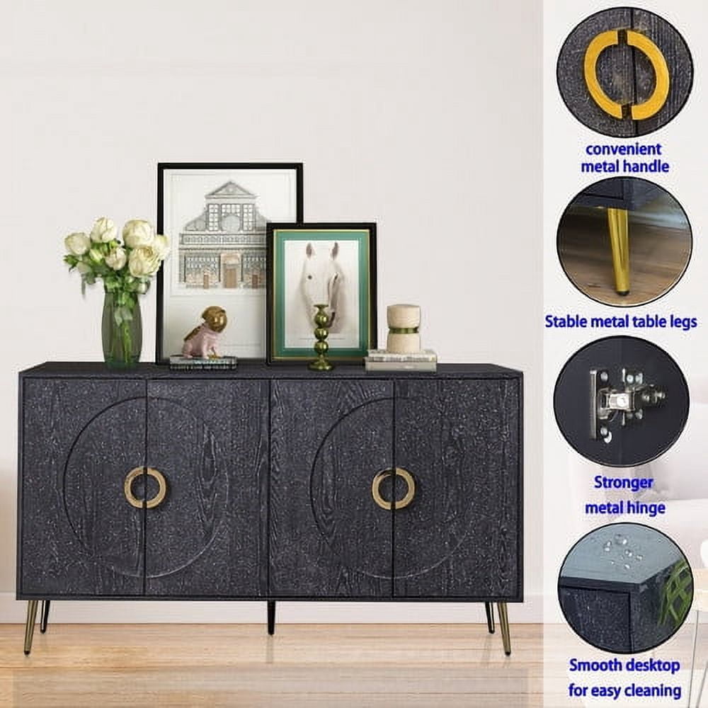 Lunale Modern Lacquered Wooden Sideboard Storage Cabinet, Buffet Server Cabinet for Living Room, Entryway, Distressed Black