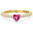 thumbnail image 3 of Gem Stone King 14K Two Tone Gold Pink Created Sapphire and Lab Grown Diamond Engagement Ring for Women | 0.76 Cttw | Heart Shape 5MM | Gemstone September Birthstone | Size 7, 3 of 6