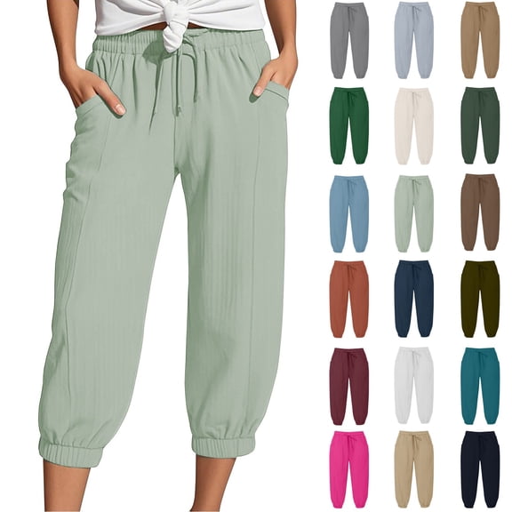 Women's Crinkle Wide Leg Pants, High Waisted Cropped Palazzo Pants with Drawstring and Pockets, Loose Fit Casual Beach Pants for Vacation, Lounge and Daily Wear-Bronze