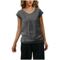 thumbnail image 3 of WRKEKC Summer Tops for Women, Summer T-Shirts for Women, Women's Solid Color 1/4 Sleeve Short Sleeve Linen Loose T-shirt Tops, 3 of 9
