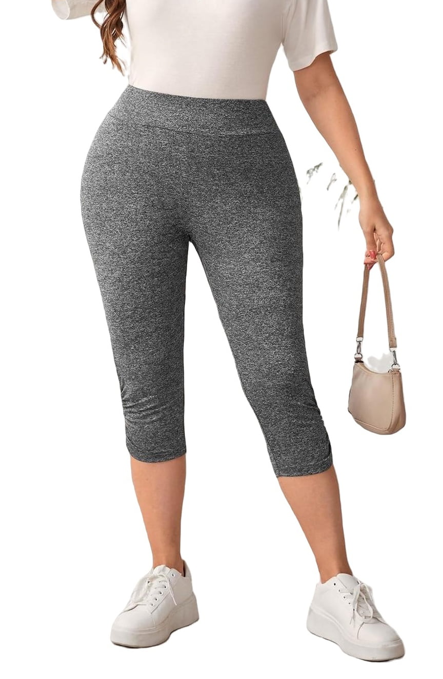 Casual Solid Regular Grey Plus Size Leggings (Women's)