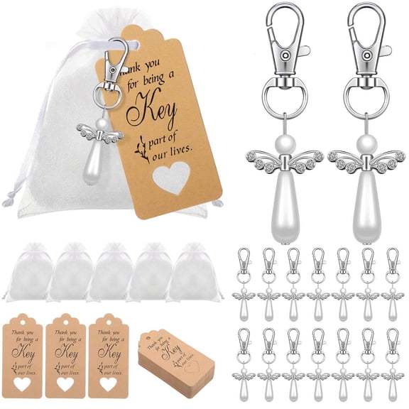 20Pcs Thank You Gift Angel Keychains Wedding Favors Angel for Baby Shower Birthday Giveaway