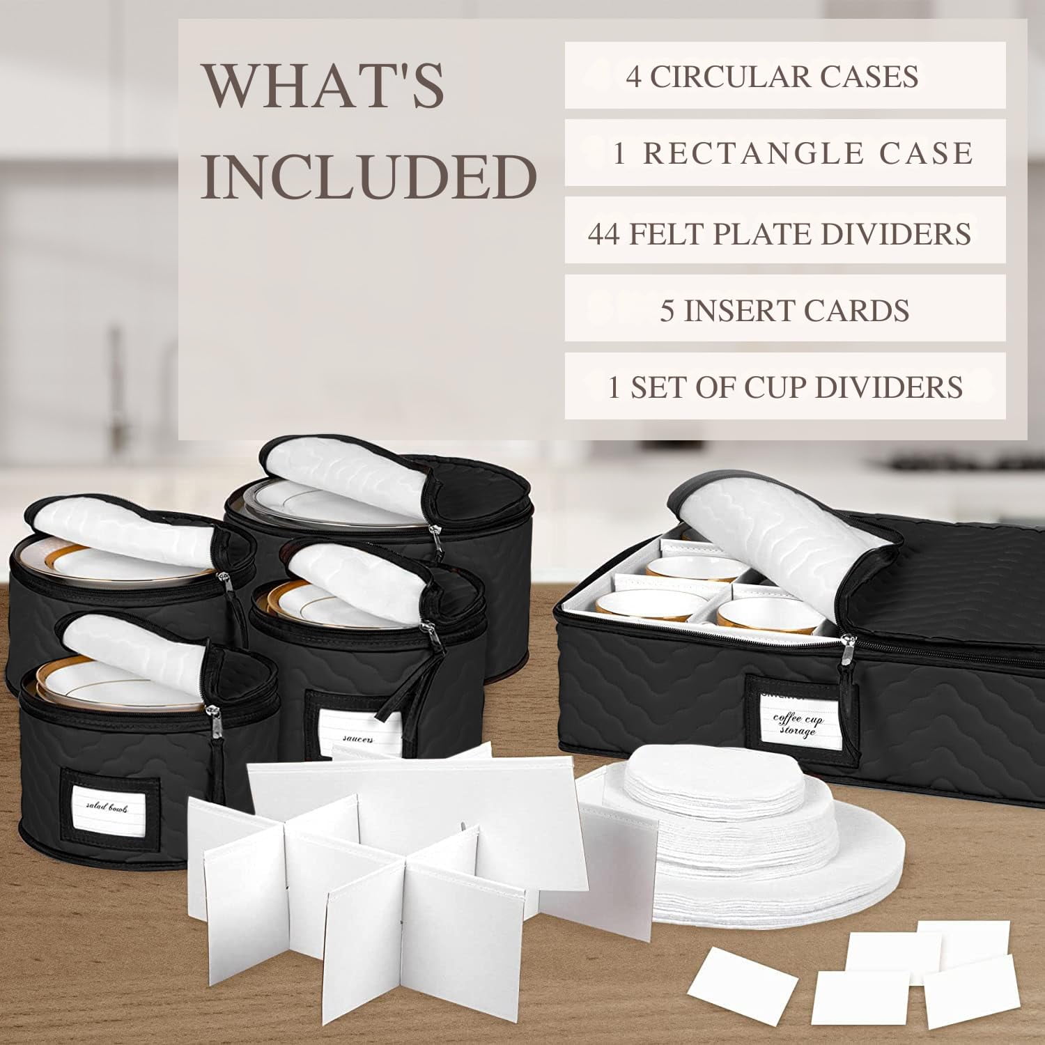 China Storage Containers 5-Piece Set Moving Boxes for Dinnerware, Glasses, Plates, Mugs and Saucers Sturdy Quilted Microfiber Dish Organizer with Dividers for Seasonal Storage - Holds Set of 12