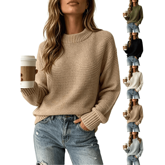 Liuinsasek Sweater for Women Fall/Winter Loose Round Neck Long Sleeved Knitted Sweater Fashionable Versatile Pullover Top| Warm, Soft, and Gentle on the Skin